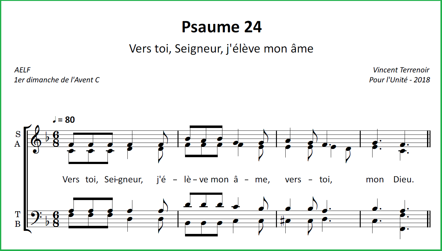 Pour l'Unité du monde par l'Église catholique Partitions des chants